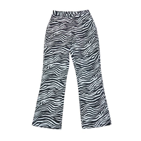 Vintage 90s Spring Street black and white zebra stripe flare pants 7 - Picture 1 of 5